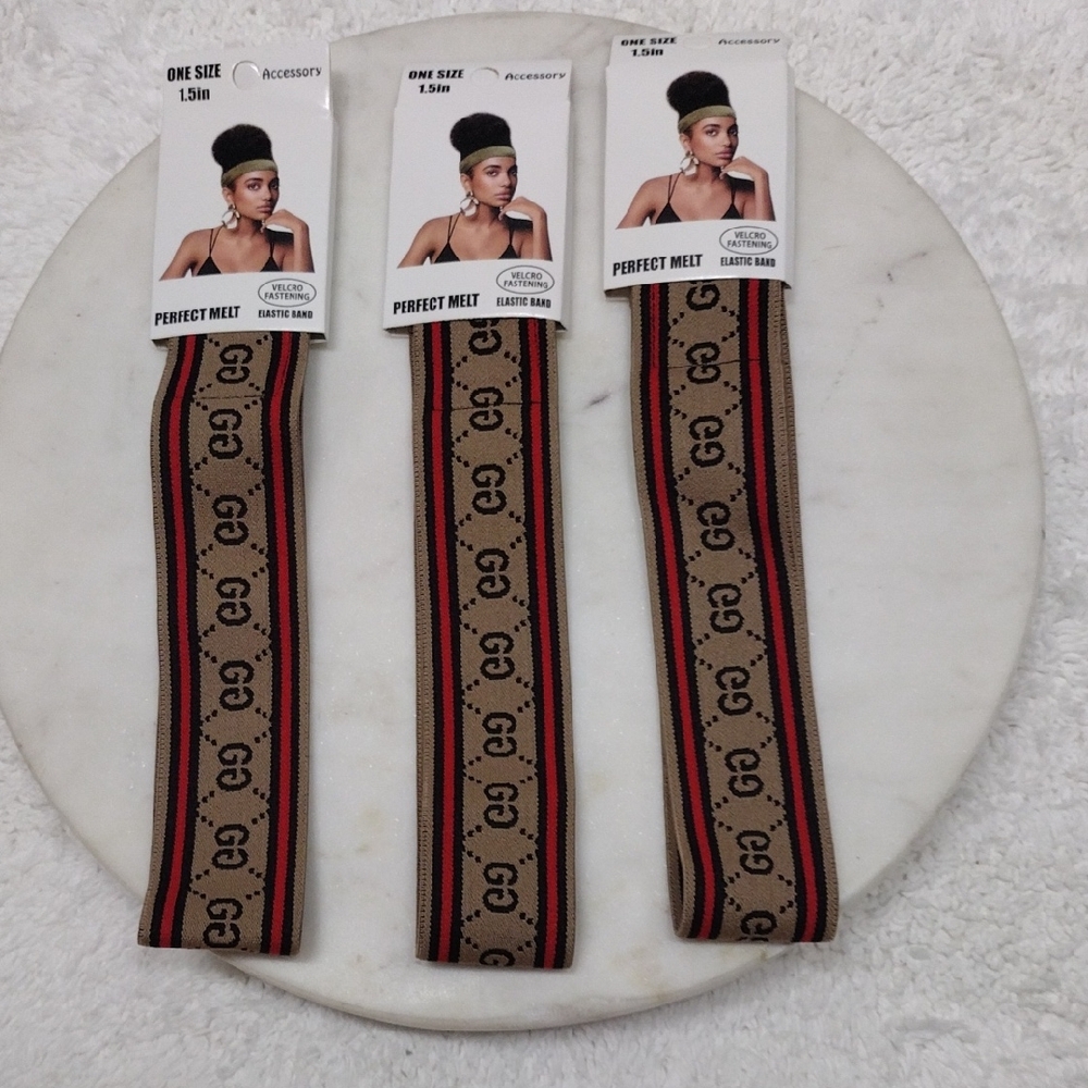 Elastic Band One Side 1.5" Wide x 21.5" Long With Decorative Print- Bundle of 3